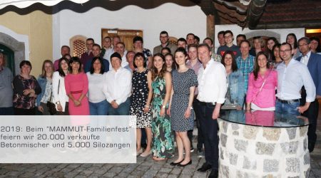 2019: At the "MAMMUT Family Festival”, we celebrate the sale of 20,000 concrete mixers and 5,000 silo tongs